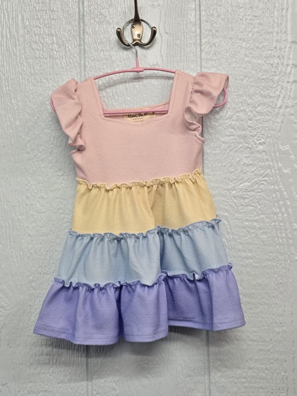 NWT Size 6/12 Months Pink Bodice Pastel Tiered Ruffle Dress